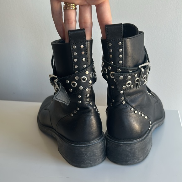 ZARA Black Studded Biker Combat Boots - Picture 4 of 6